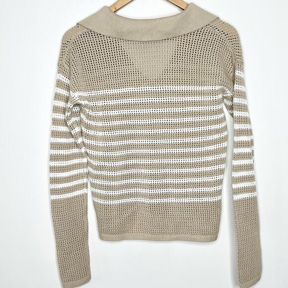 Gap Womens Preppy Nautical Striped Cotton Sweater Tan XS Sheer Coastal Beach - Picture 5 of 5